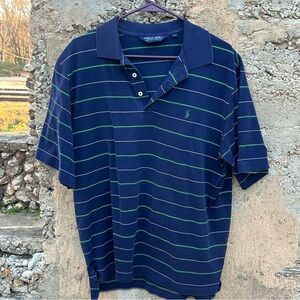 Polo by Ralph Lauren Men's Navy and Green Striped Shirt polo Golf Pima Cotton
